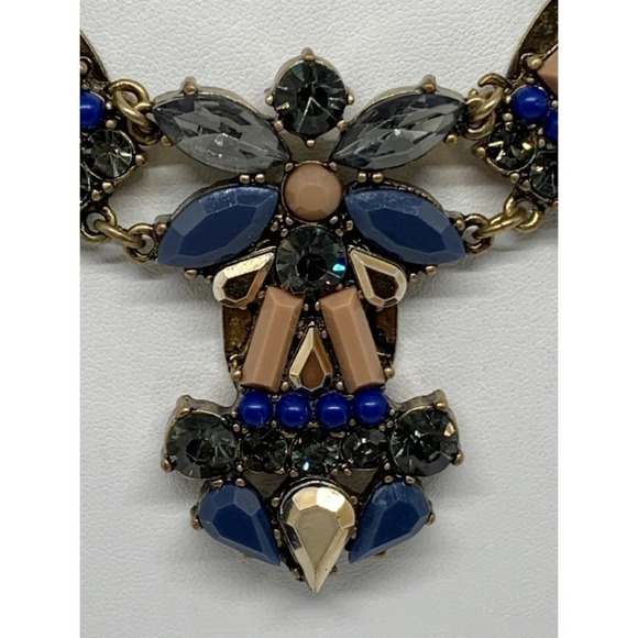 J. Crew Navy Tan Gray Crystal Necklace NWT - Picture 2 of 2